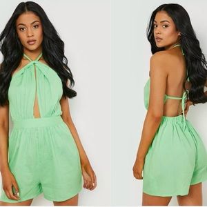 Tall Strappy Halter Neck Linen Playsuit